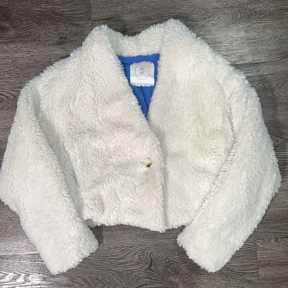 Anthropologie White Sherpa Cropped Coat - Picture 4 of 7